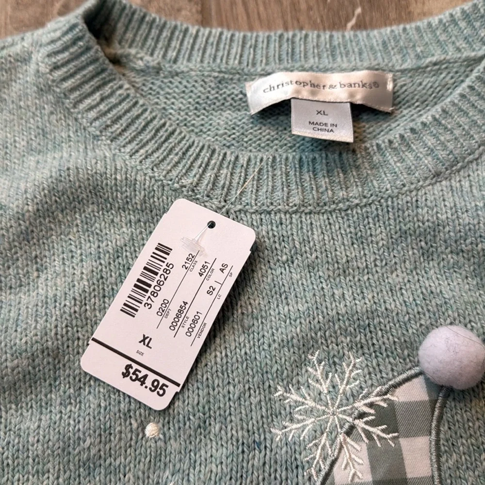 Christopher & Banks Woman’s Holiday Gnome Sweater‎ Crew Neck Long Sleeve NWT XL
